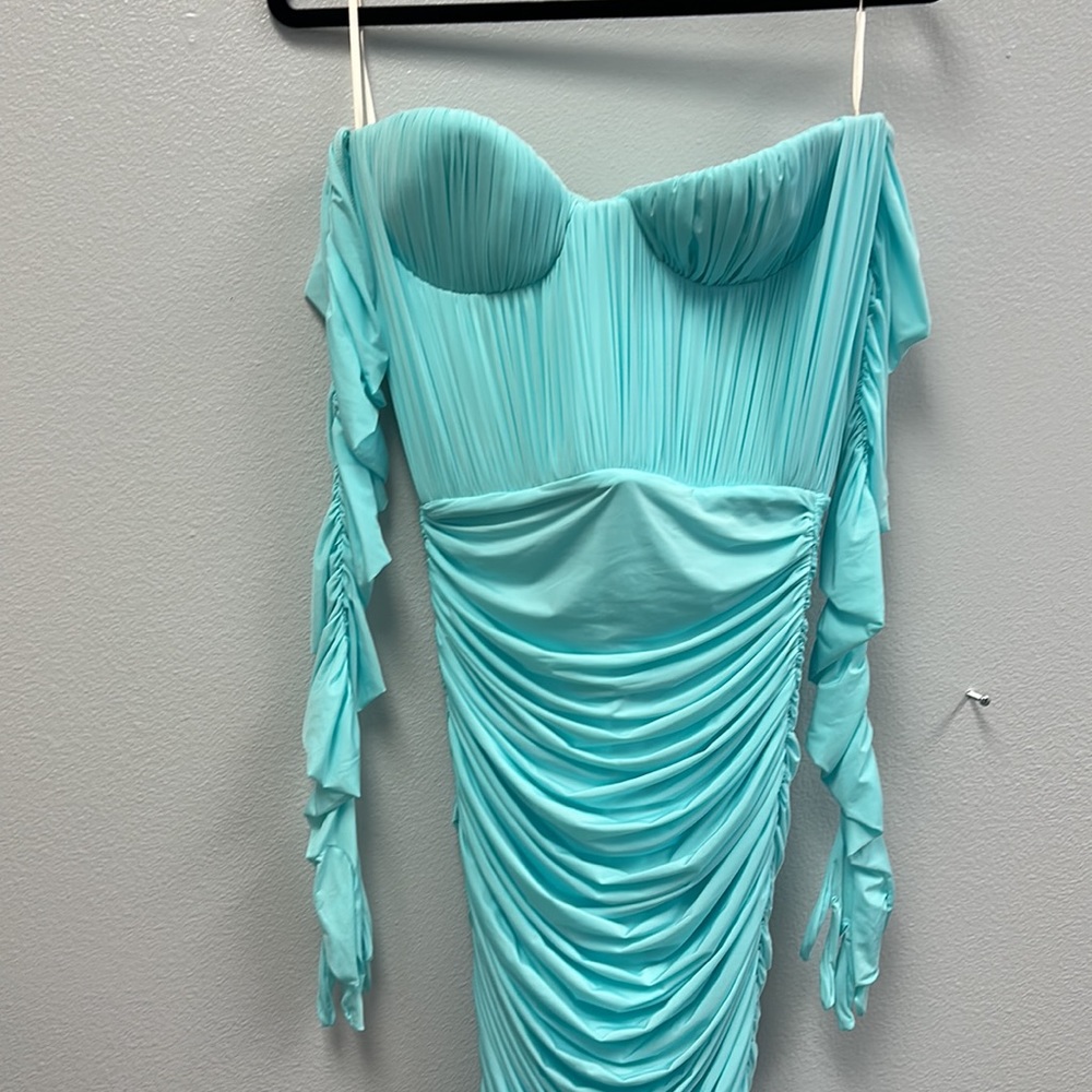 Prescott Gloved Ruched Mesh Midi Dress - Picture 3 of 9